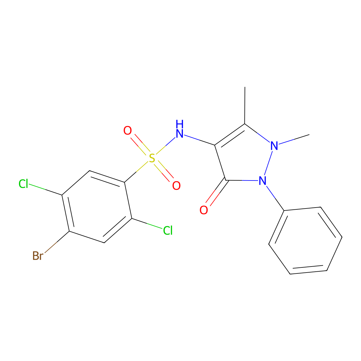 4-bromo-2,5-dichloro-N-(1,5-dimethyl-3-oxo-2-phenyl-2,3-dihydro-1H-pyrazol-4-yl)benzene-1-sulfonamide molecular structure, CAS 2415487-45-3
