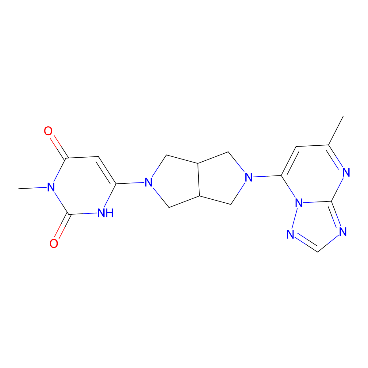 3-Methyl-6-(5-{5-methyl-[1,2,4]triazolo[1,5-a]pyrimidin-7-yl}-octahydropyrrolo[3,4-c]pyrrol-2-yl)-1,2,3,4-tetrahydropyrimidine-2,4-dione molecular structure, CAS 2415487-52-2