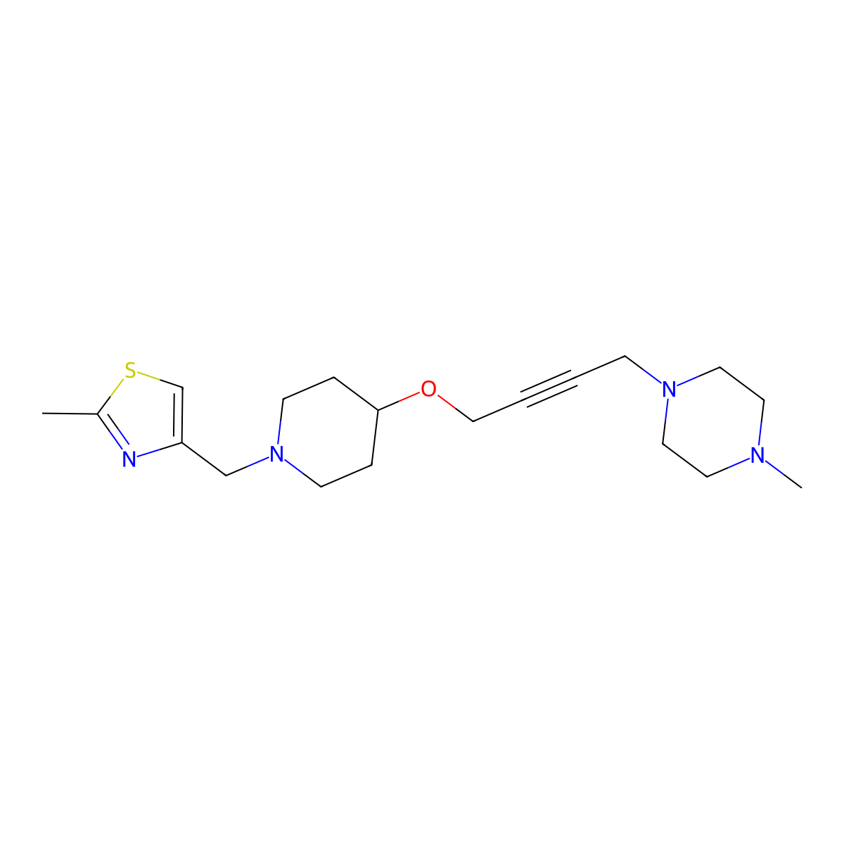 1-Methyl-4-[4-({1-[(2-methyl-1,3-thiazol-4-yl)methyl]piperidin-4-yl}oxy)but-2-yn-1-yl]piperazine molecular structure, CAS 2415487-55-5