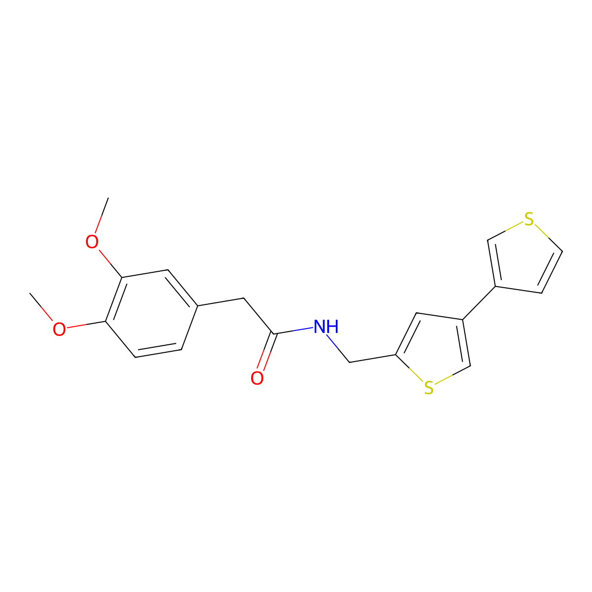 N-({[3,3'-bithiophene]-5-yl}methyl)-2-(3,4-dimethoxyphenyl)acetamide molecular structure, CAS 2415487-56-6