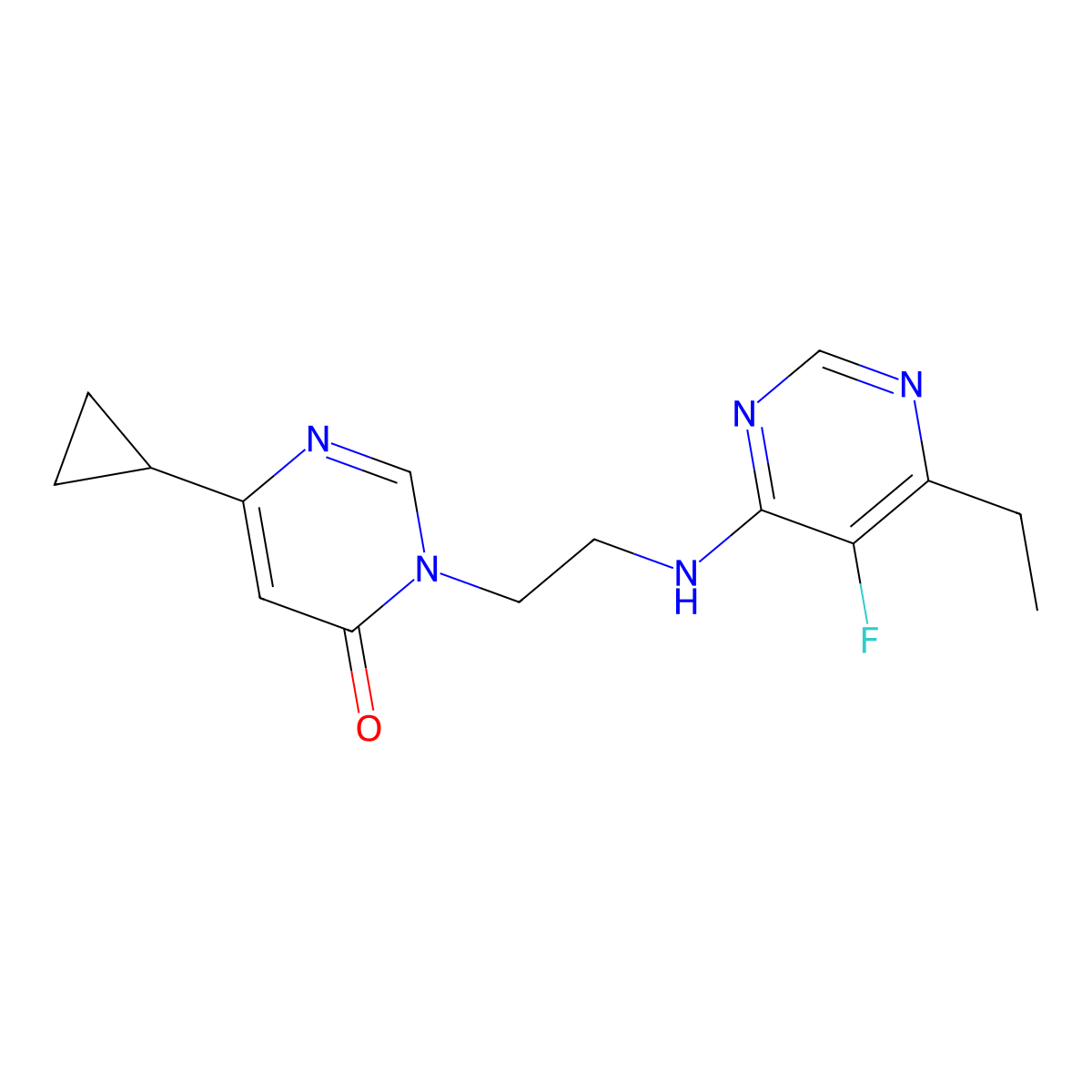 6-Cyclopropyl-3-{2-[(6-ethyl-5-fluoropyrimidin-4-yl)amino]ethyl}-3,4-dihydropyrimidin-4-one molecular structure, CAS 2415487-60-2