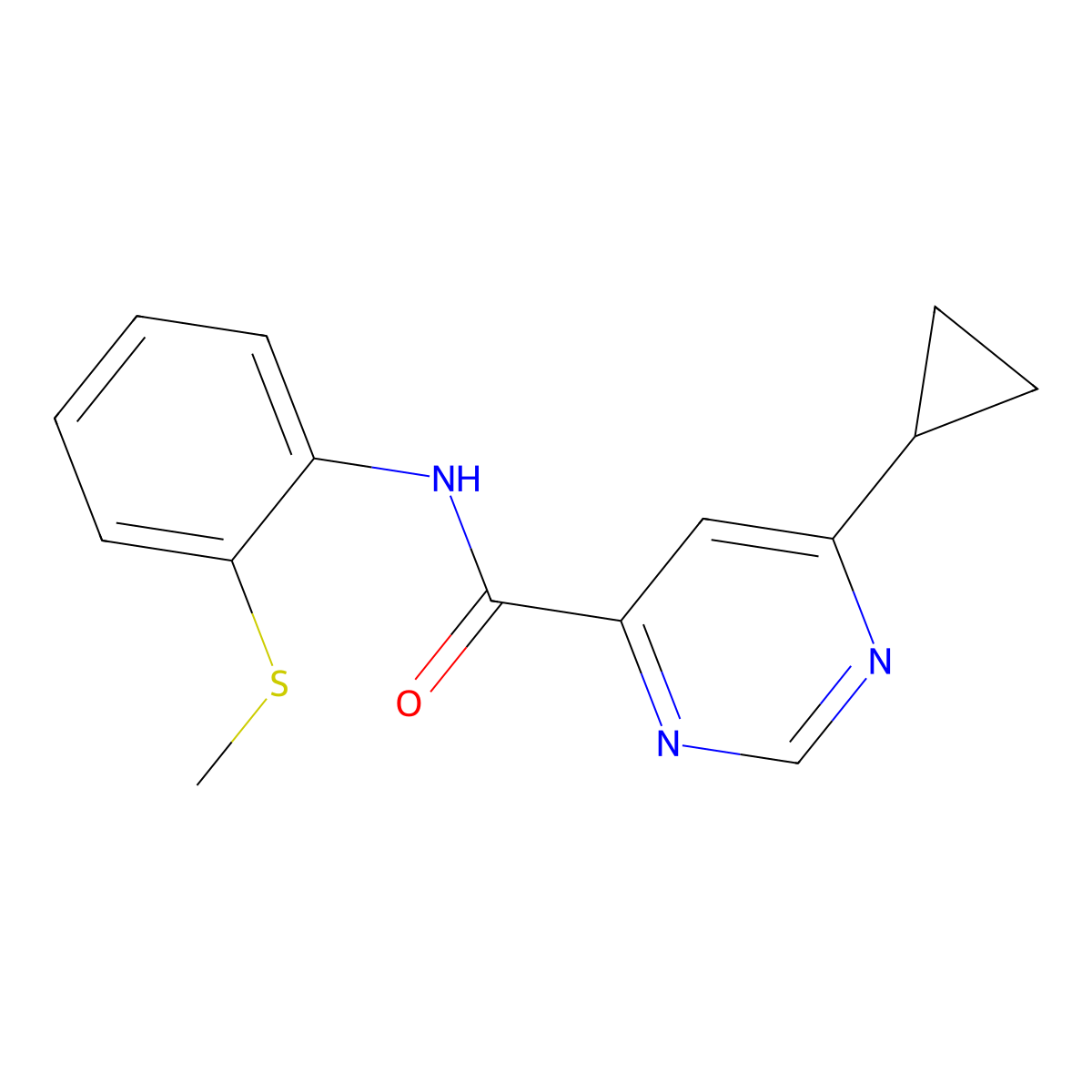 6-cyclopropyl-N-[2-(methylsulfanyl)phenyl]pyrimidine-4-carboxamide molecular structure, CAS 2415487-77-1