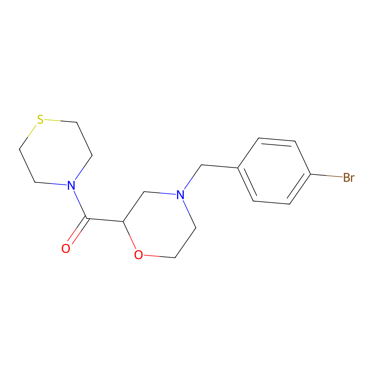 4-[(4-Bromophenyl)methyl]-2-(thiomorpholine-4-carbonyl)morpholine molecular structure, CAS 2415487-81-7