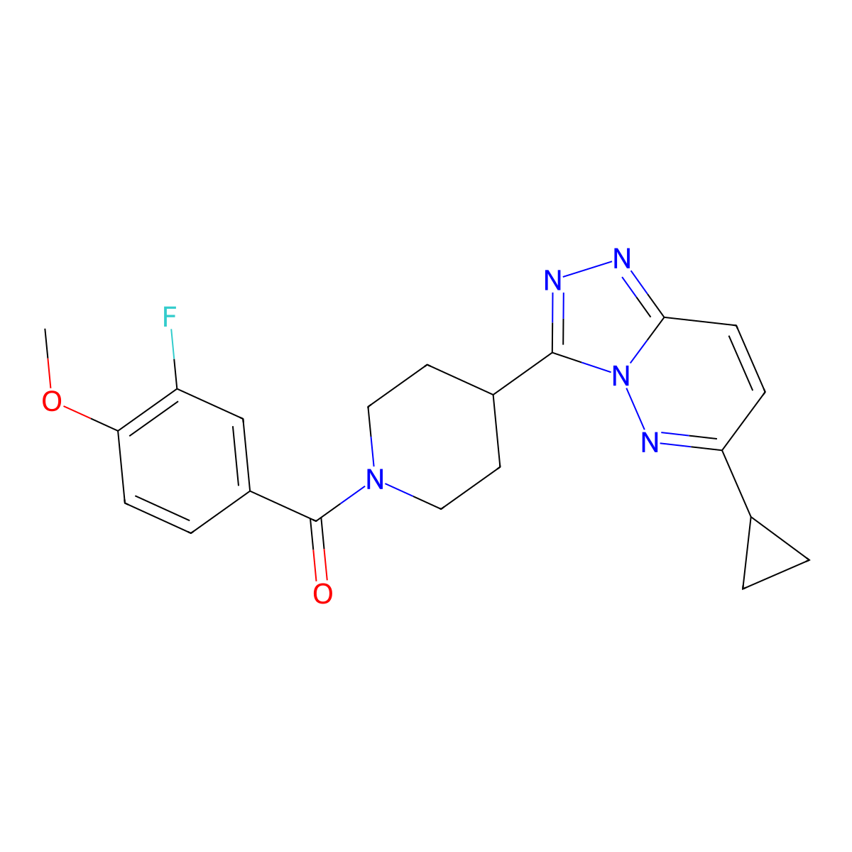 4-{6-Cyclopropyl-[1,2,4]triazolo[4,3-b]pyridazin-3-yl}-1-(3-fluoro-4-methoxybenzoyl)piperidine molecular structure, CAS 2415487-84-0