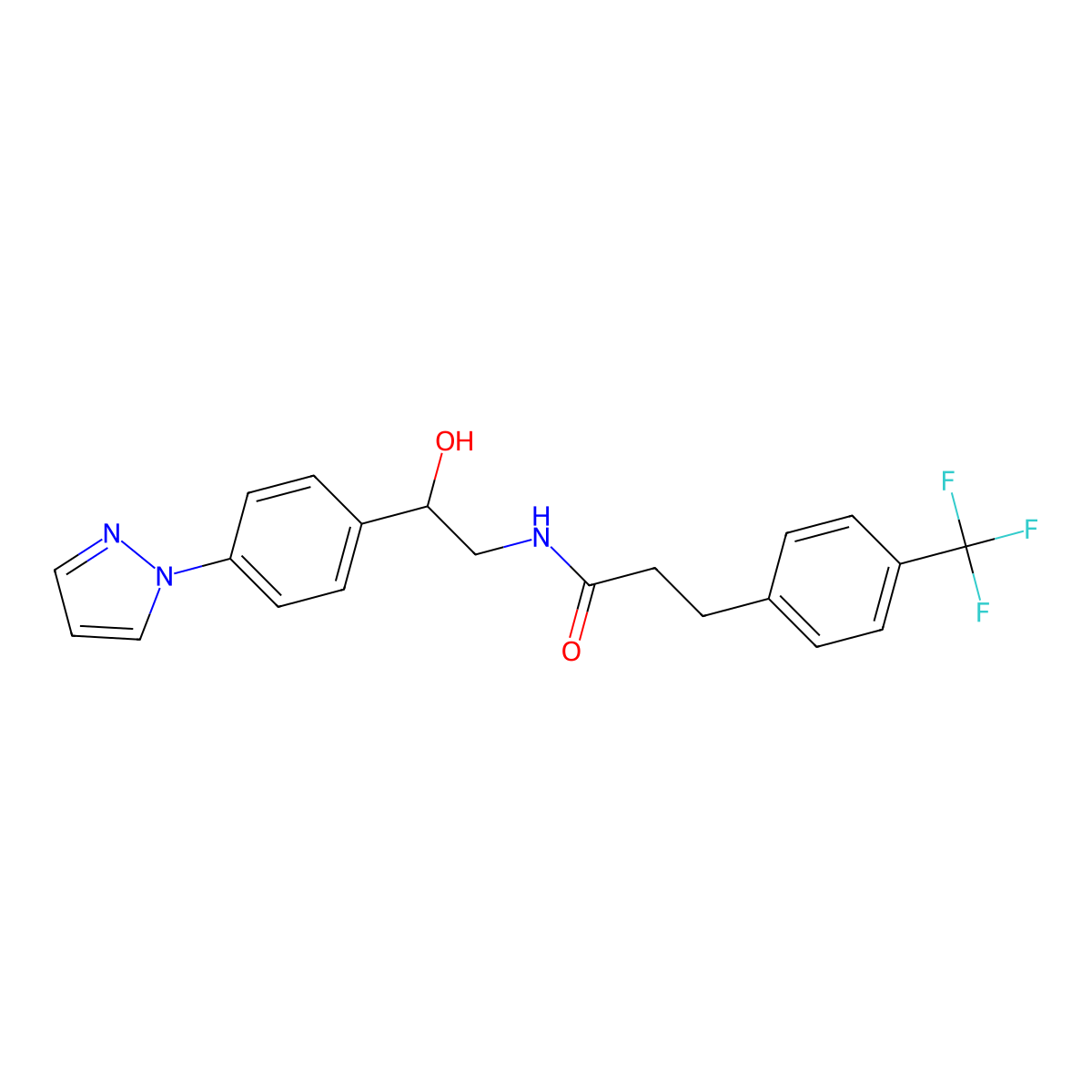 N-{2-hydroxy-2-[4-(1H-pyrazol-1-yl)phenyl]ethyl}-3-[4-(trifluoromethyl)phenyl]propanamide molecular structure, CAS 2415487-86-2