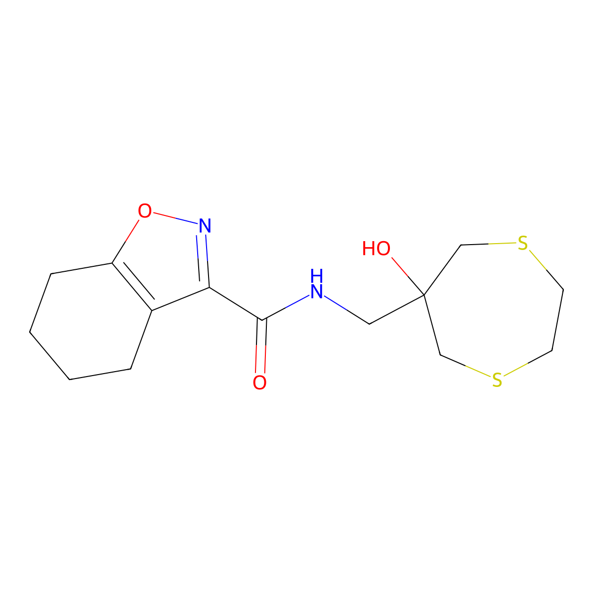 N-[(6-hydroxy-1,4-dithiepan-6-yl)methyl]-4,5,6,7-tetrahydro-1,2-benzoxazole-3-carboxamide molecular structure, CAS 2415487-88-4