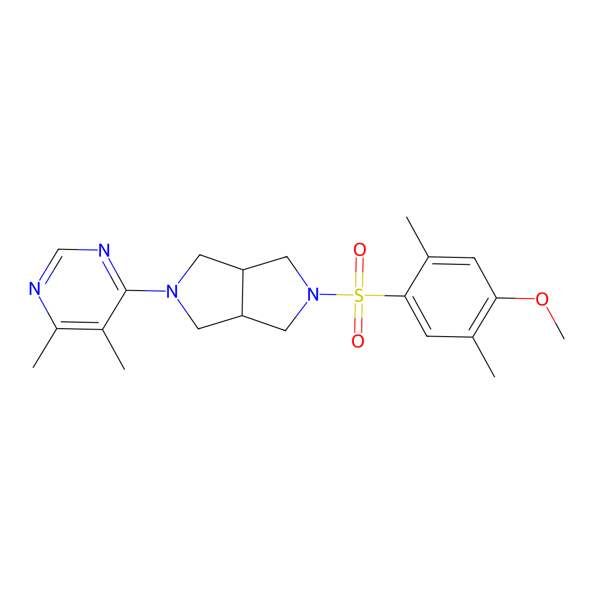 4-[5-(4-Methoxy-2,5-dimethylbenzenesulfonyl)-octahydropyrrolo[3,4-c]pyrrol-2-yl]-5,6-dimethylpyrimidine molecular structure, CAS 2415487-92-0