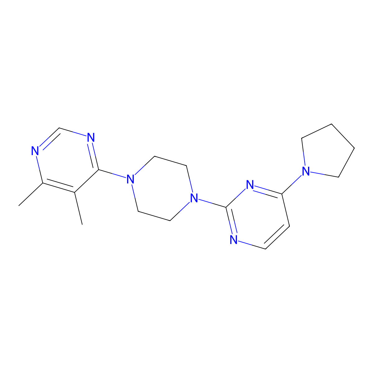 2-[4-(5,6-Dimethylpyrimidin-4-yl)piperazin-1-yl]-4-(pyrrolidin-1-yl)pyrimidine molecular structure, CAS 2415487-94-2