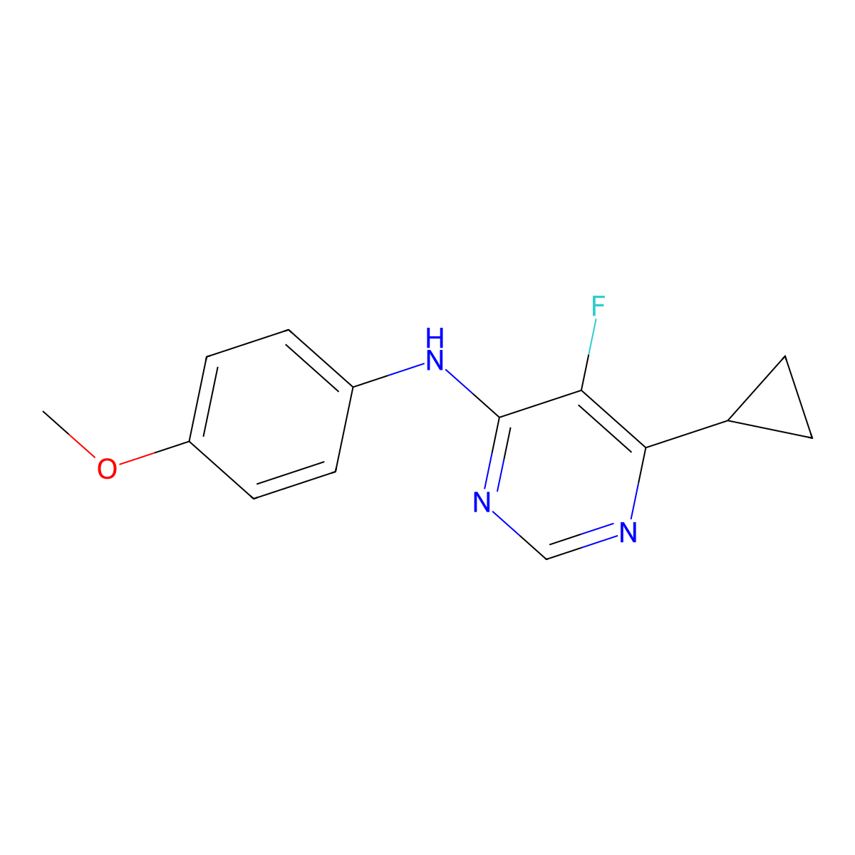 6-Cyclopropyl-5-fluoro-N-(4-methoxyphenyl)pyrimidin-4-amine molecular structure, CAS 2415487-96-4