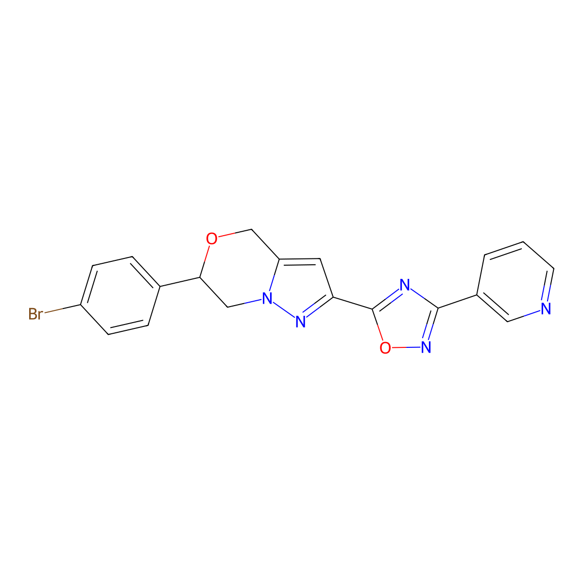 3-{5-[6-(4-bromophenyl)-4H,6H,7H-pyrazolo[3,2-c][1,4]oxazin-2-yl]-1,2,4-oxadiazol-3-yl}pyridine molecular structure, CAS 2415488-04-7