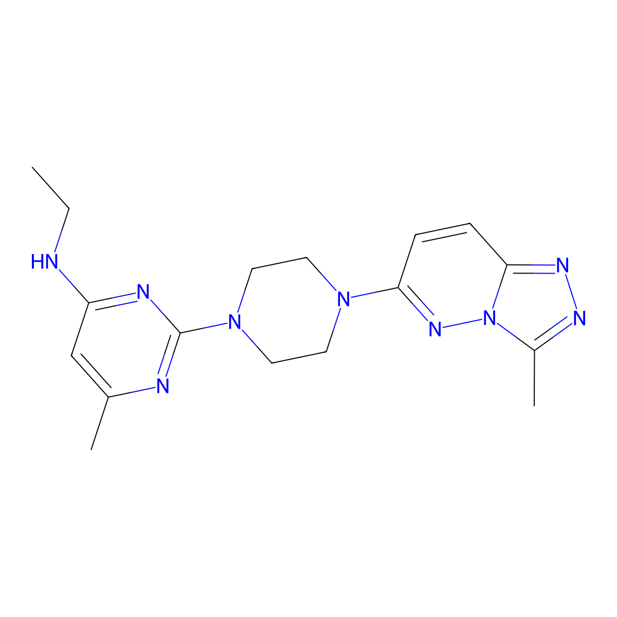 N-ethyl-6-methyl-2-(4-{3-methyl-[1,2,4]triazolo[4,3-b]pyridazin-6-yl}piperazin-1-yl)pyrimidin-4-amine molecular structure, CAS 2415488-09-2