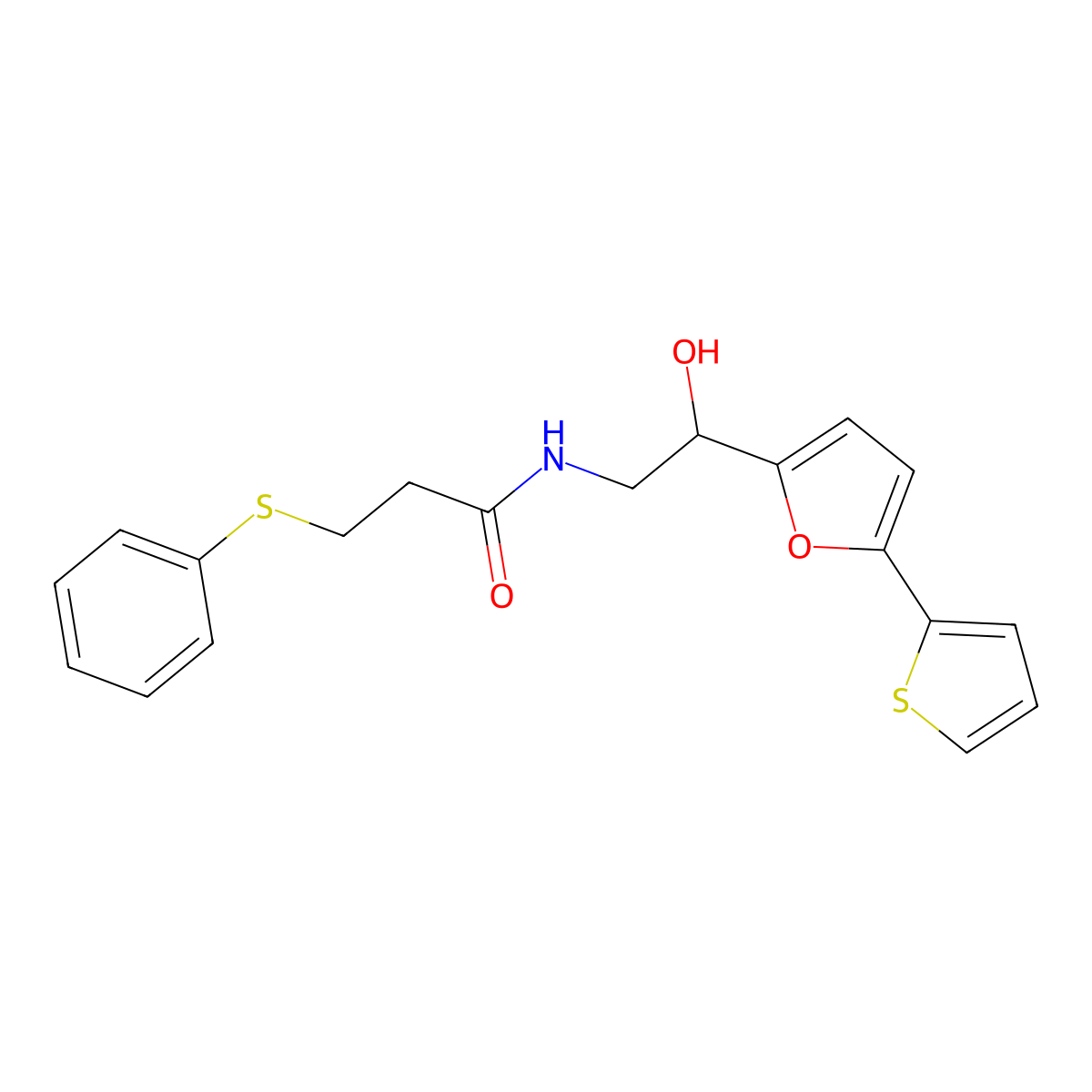 N-{2-hydroxy-2-[5-(thiophen-2-yl)furan-2-yl]ethyl}-3-(phenylsulfanyl)propanamide molecular structure, CAS 2415488-23-0