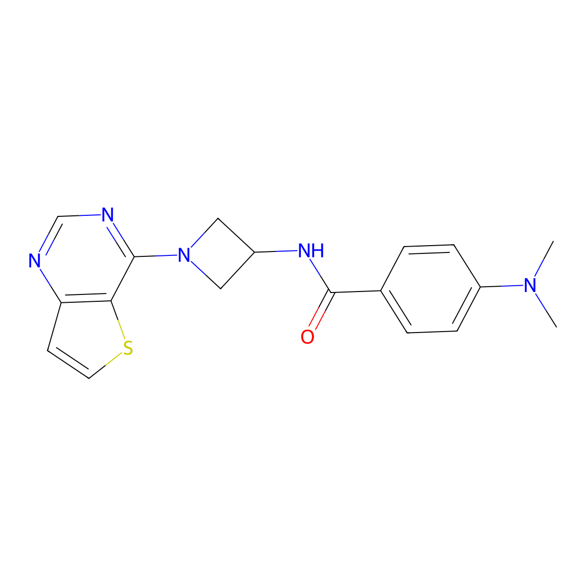 4-(dimethylamino)-N-(1-{thieno[3,2-d]pyrimidin-4-yl}azetidin-3-yl)benzamide molecular structure, CAS 2415488-24-1
