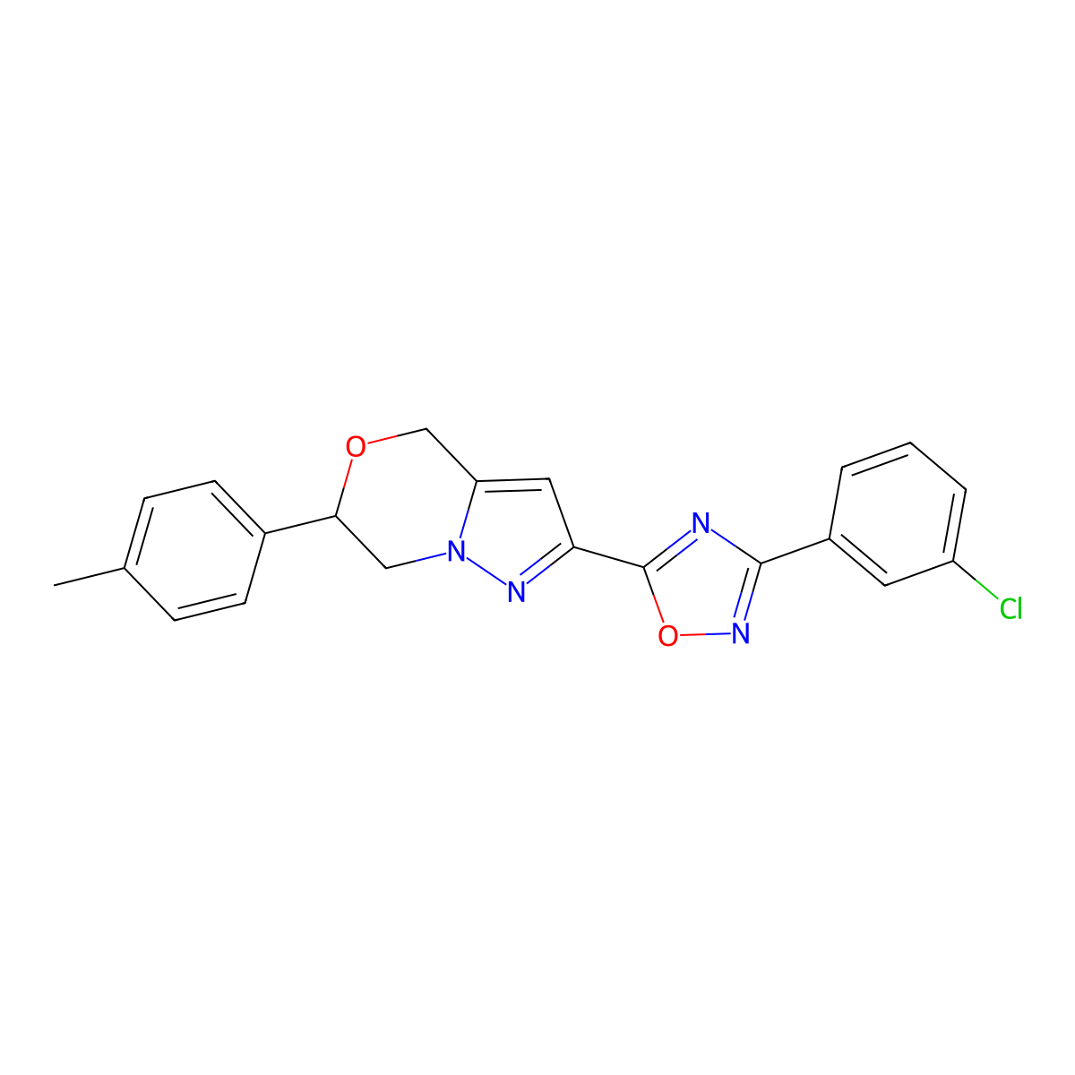 3-(3-chlorophenyl)-5-[6-(4-methylphenyl)-4H,6H,7H-pyrazolo[3,2-c][1,4]oxazin-2-yl]-1,2,4-oxadiazole molecular structure, CAS 2415488-28-5