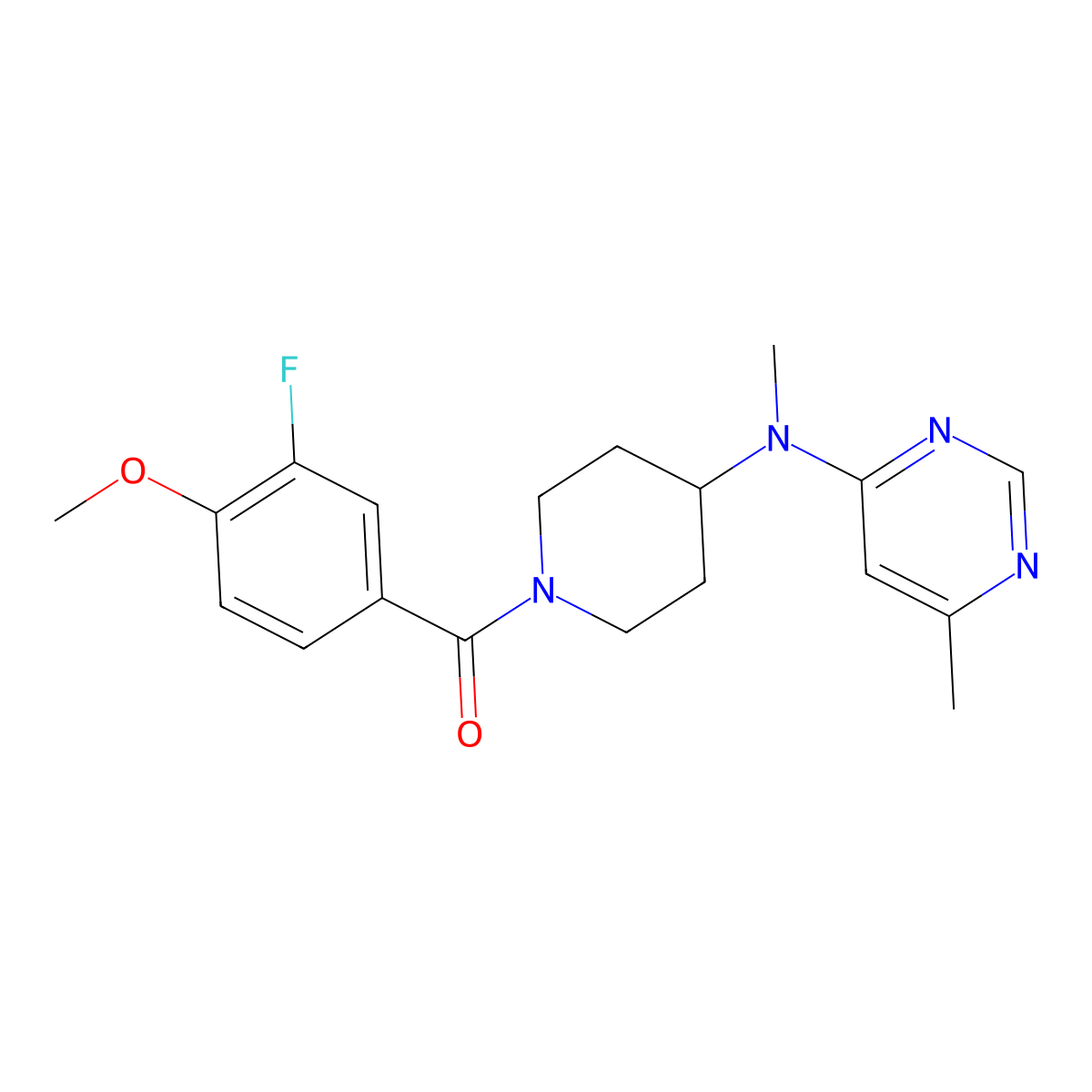 N-[1-(3-fluoro-4-methoxybenzoyl)piperidin-4-yl]-N,6-dimethylpyrimidin-4-amine molecular structure, CAS 2415488-32-1