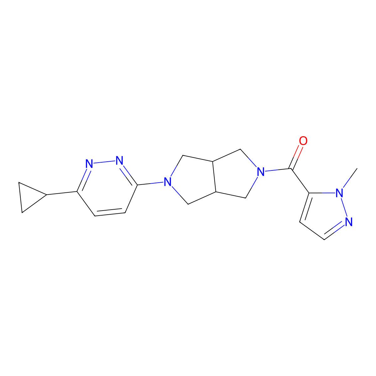 3-cyclopropyl-6-[5-(1-methyl-1H-pyrazole-5-carbonyl)-octahydropyrrolo[3,4-c]pyrrol-2-yl]pyridazine molecular structure, CAS 2415488-33-2