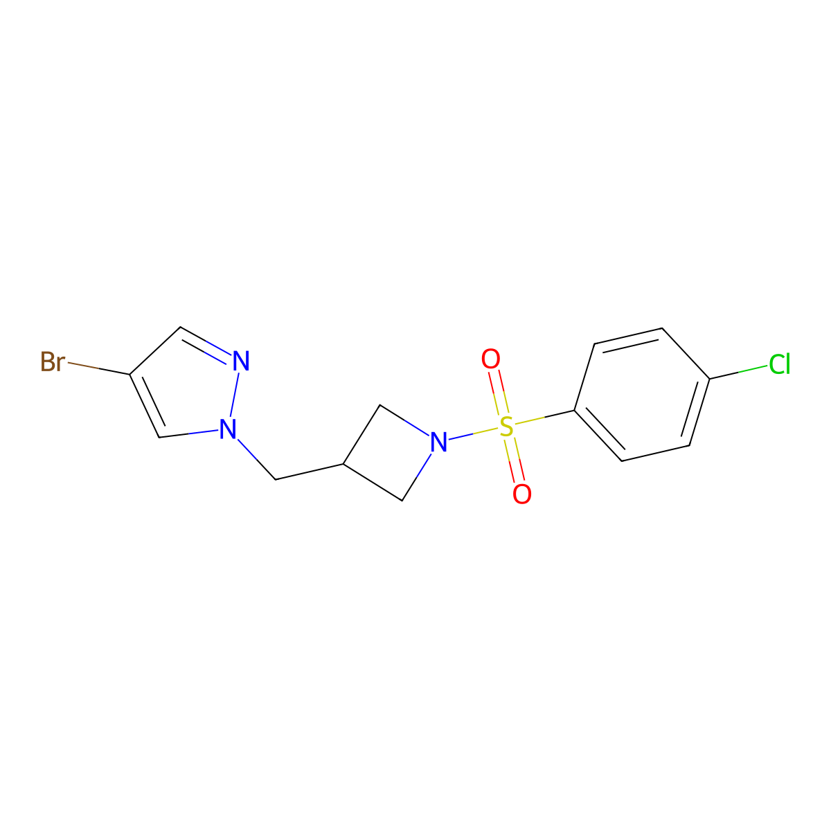 4-bromo-1-{[1-(4-chlorobenzenesulfonyl)azetidin-3-yl]methyl}-1H-pyrazole molecular structure, CAS 2415488-37-6