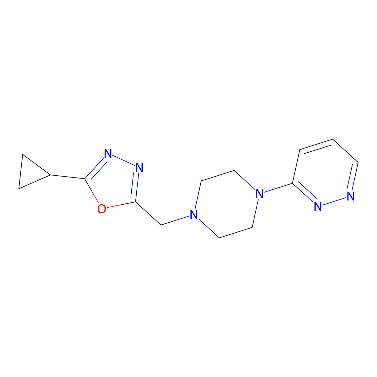 3-{4-[(5-Cyclopropyl-1,3,4-oxadiazol-2-yl)methyl]piperazin-1-yl}pyridazine molecular structure, CAS 2415488-42-3
