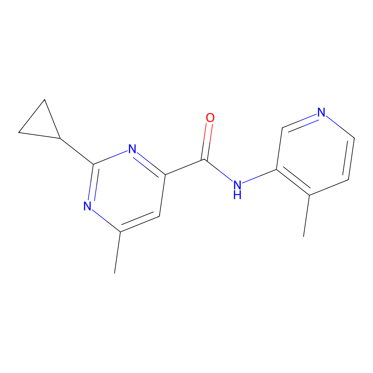 2-Cyclopropyl-6-methyl-N-(4-methylpyridin-3-yl)pyrimidine-4-carboxamide molecular structure, CAS 2415488-44-5