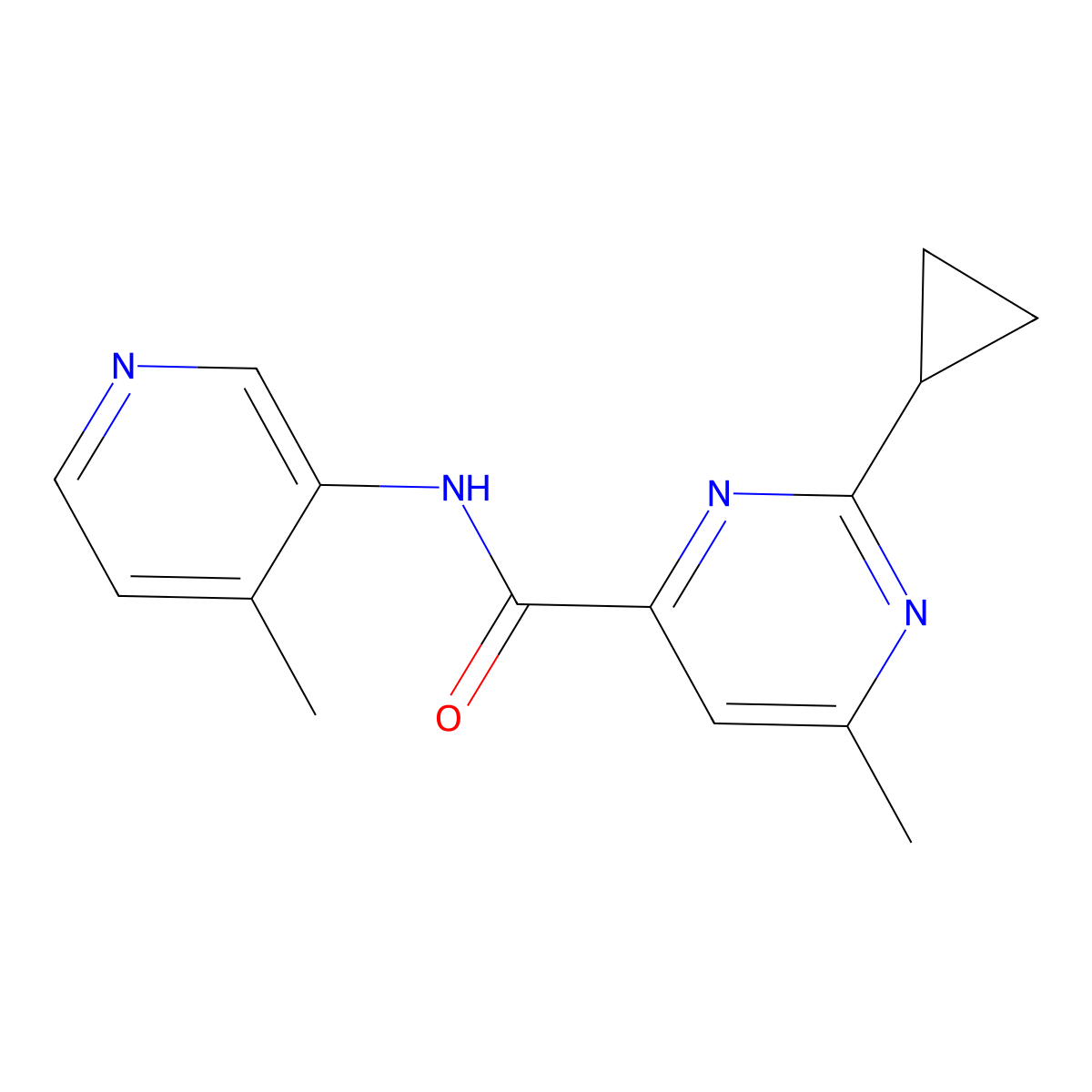 2-Cyclopropyl-6-methyl-N-(4-methylpyridin-3-yl)pyrimidine-4-carboxamide molecular structure, CAS 2415488-44-5