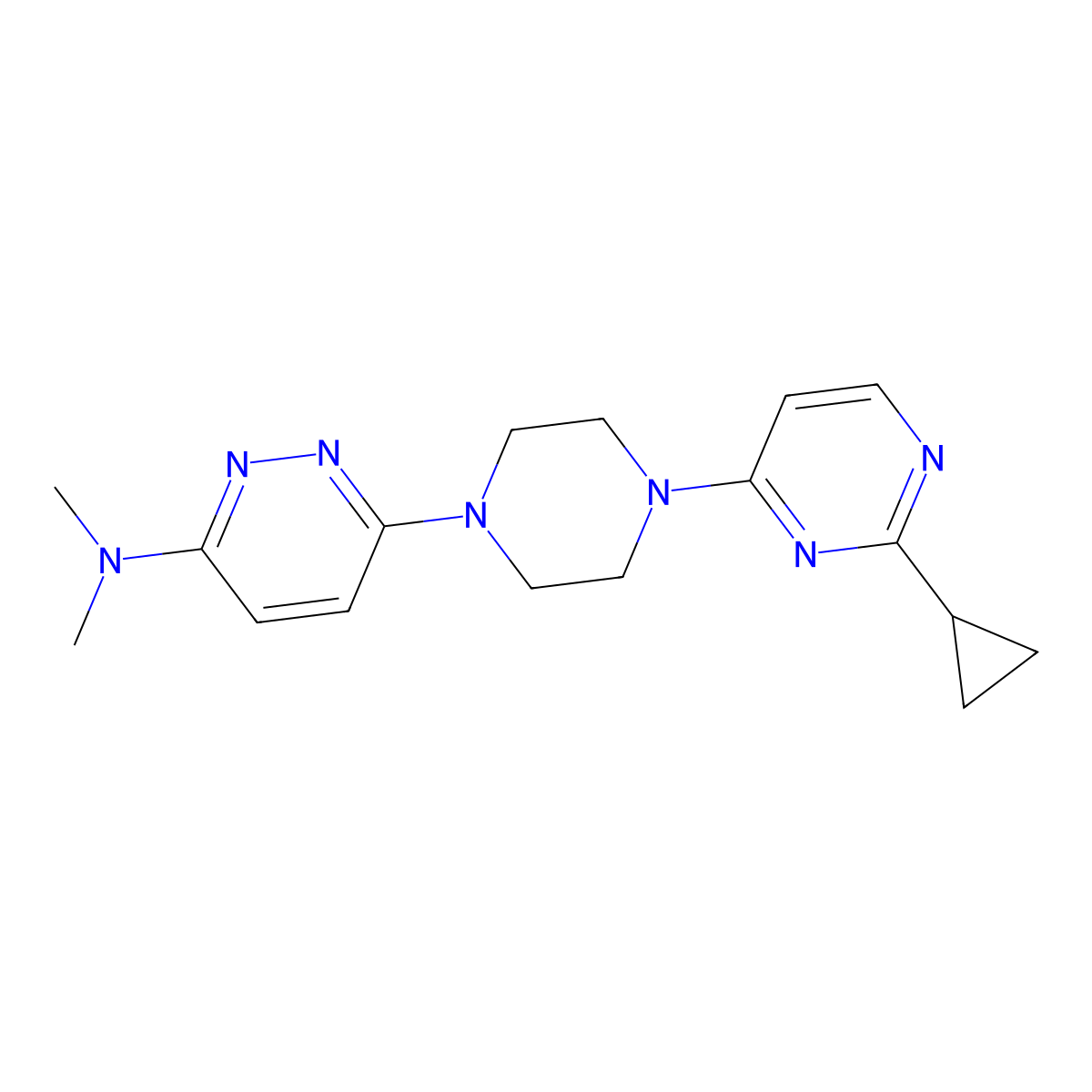 6-[4-(2-Cyclopropylpyrimidin-4-yl)piperazin-1-yl]-N,N-dimethylpyridazin-3-amine molecular structure, CAS 2415488-50-3
