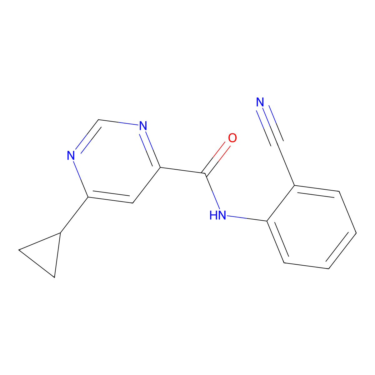 N-(2-Cyanophenyl)-6-cyclopropylpyrimidine-4-carboxamide molecular structure, CAS 2415488-54-7