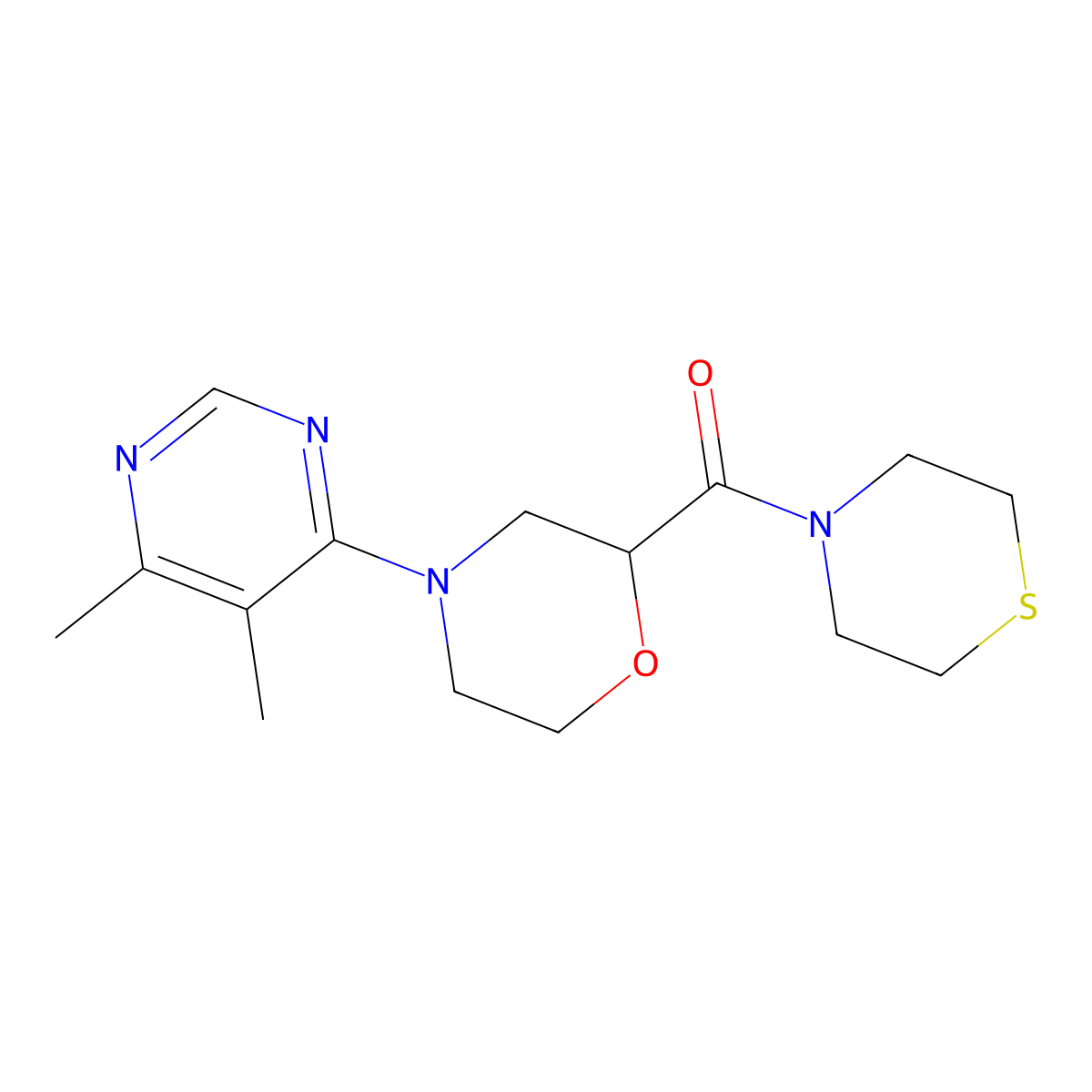 4-(5,6-Dimethylpyrimidin-4-yl)-2-(thiomorpholine-4-carbonyl)morpholine molecular structure, CAS 2415488-57-0