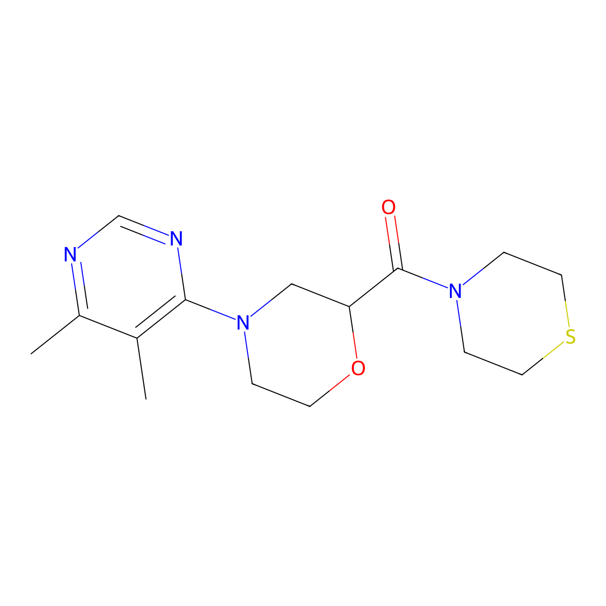 4-(5,6-Dimethylpyrimidin-4-yl)-2-(thiomorpholine-4-carbonyl)morpholine molecular structure, CAS 2415488-57-0