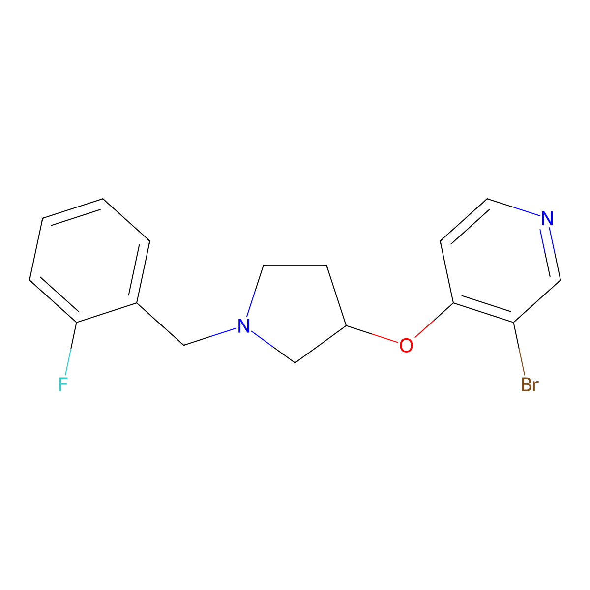 3-Bromo-4-({1-[(2-fluorophenyl)methyl]pyrrolidin-3-yl}oxy)pyridine molecular structure, CAS 2415488-59-2