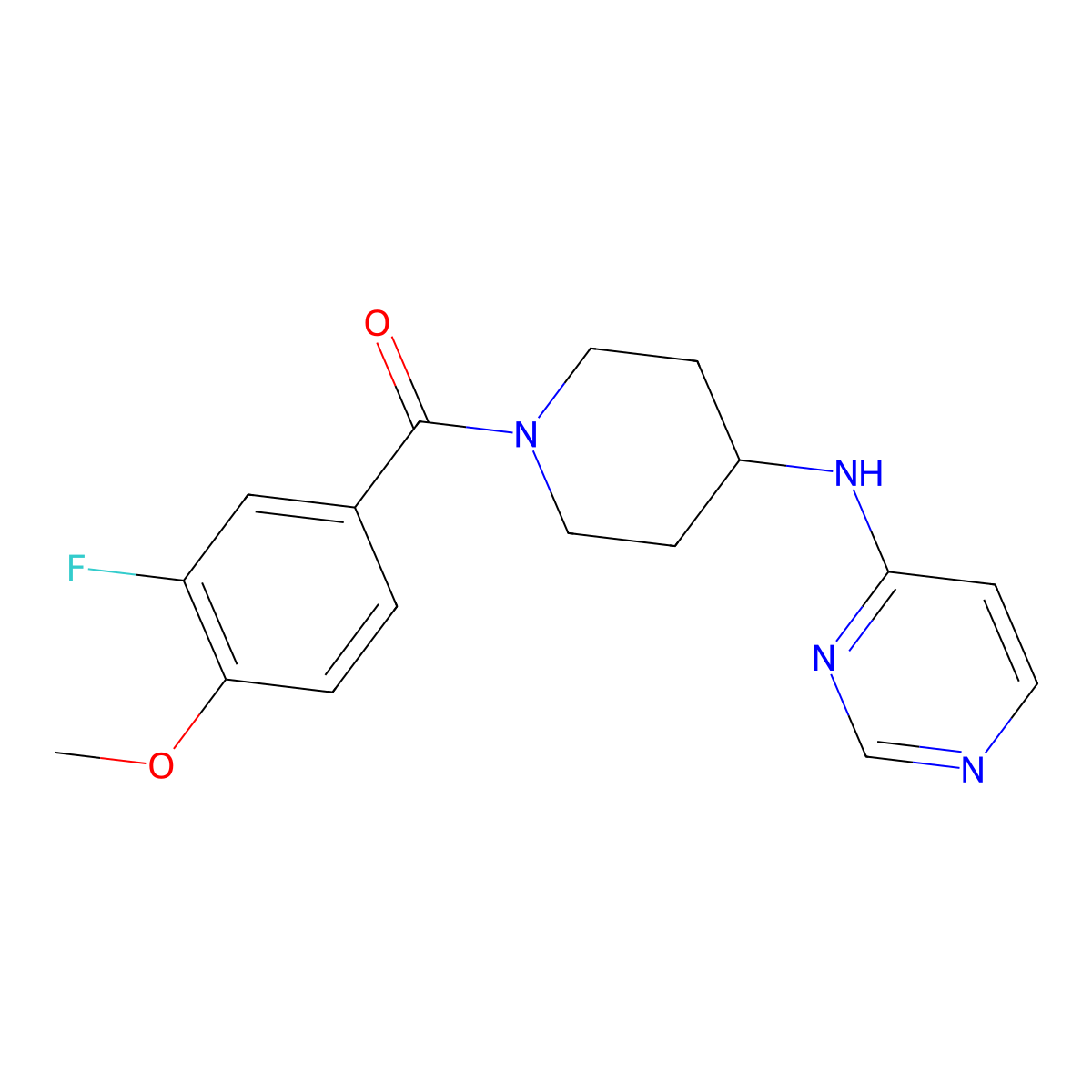 N-[1-(3-fluoro-4-methoxybenzoyl)piperidin-4-yl]pyrimidin-4-amine molecular structure, CAS 2415488-61-6