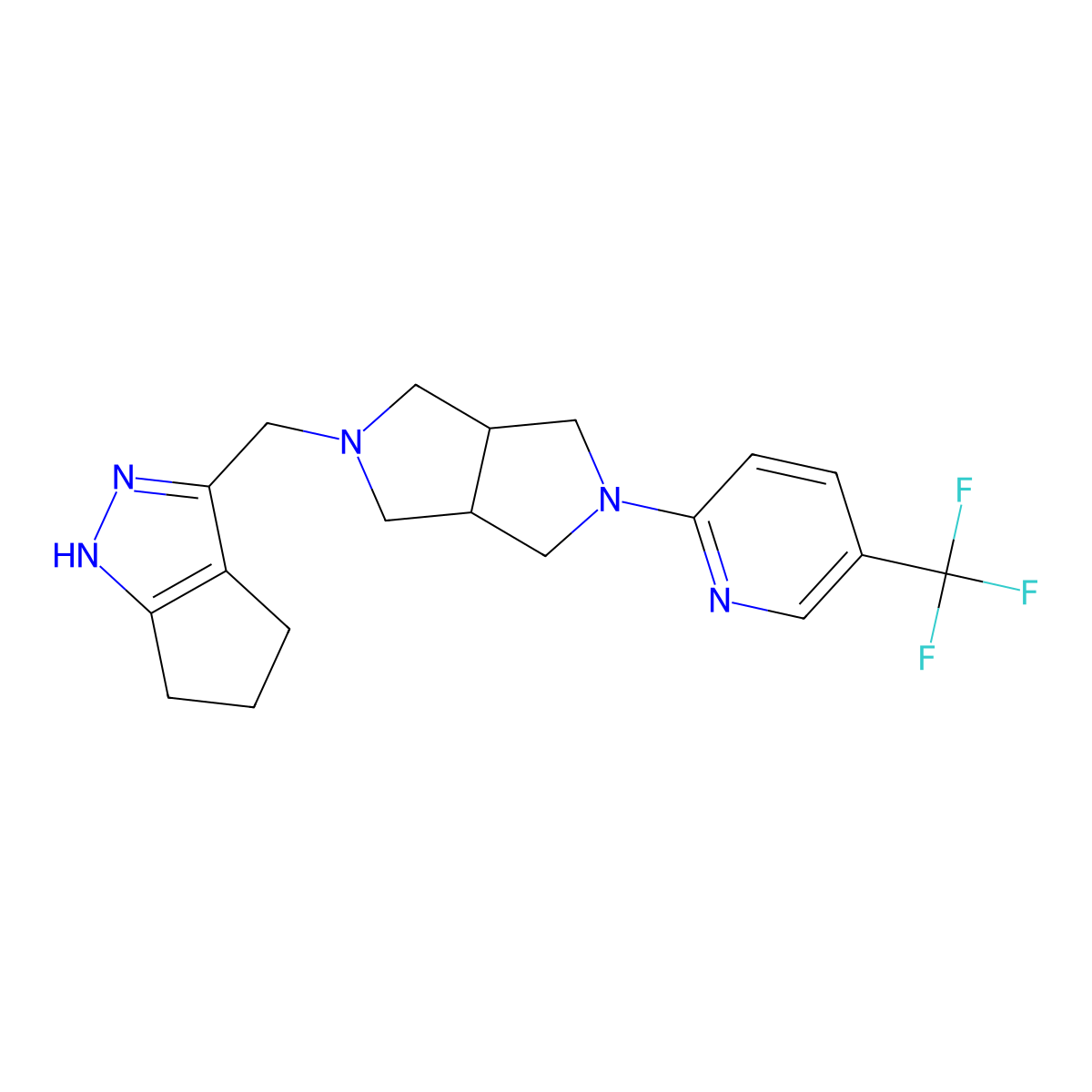 2-[5-({1H,4H,5H,6H-cyclopenta[c]pyrazol-3-yl}methyl)-octahydropyrrolo[3,4-c]pyrrol-2-yl]-5-(trifluoromethyl)pyridine molecular structure, CAS 2415488-63-8