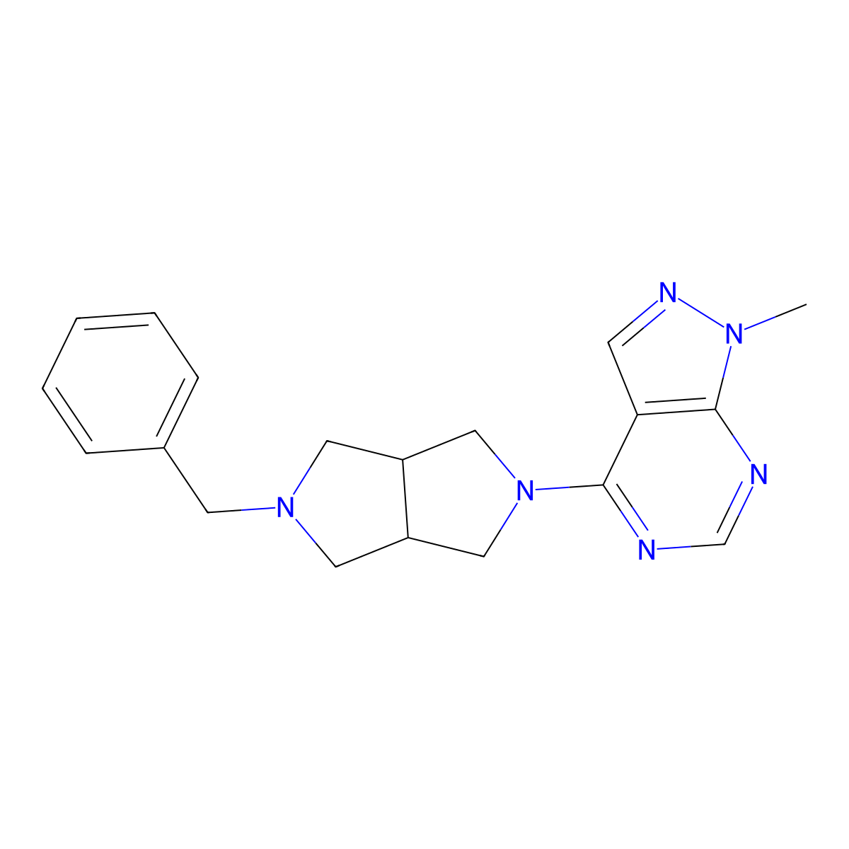 2-benzyl-5-{1-methyl-1H-pyrazolo[3,4-d]pyrimidin-4-yl}-octahydropyrrolo[3,4-c]pyrrole molecular structure, CAS 2415488-64-9