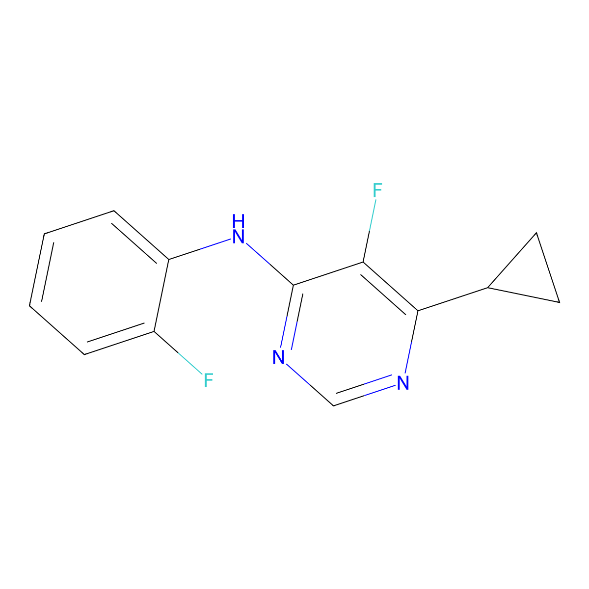 6-cyclopropyl-5-fluoro-N-(2-fluorophenyl)pyrimidin-4-amine molecular structure, CAS 2415488-65-0