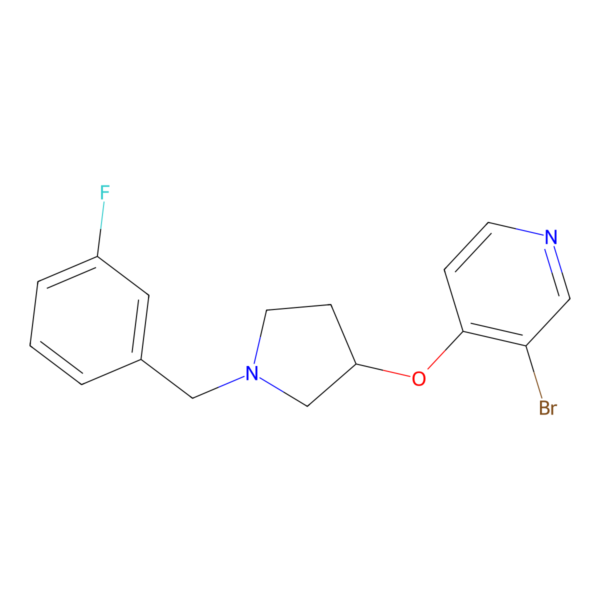 3-Bromo-4-({1-[(3-fluorophenyl)methyl]pyrrolidin-3-yl}oxy)pyridine molecular structure, CAS 2415488-70-7