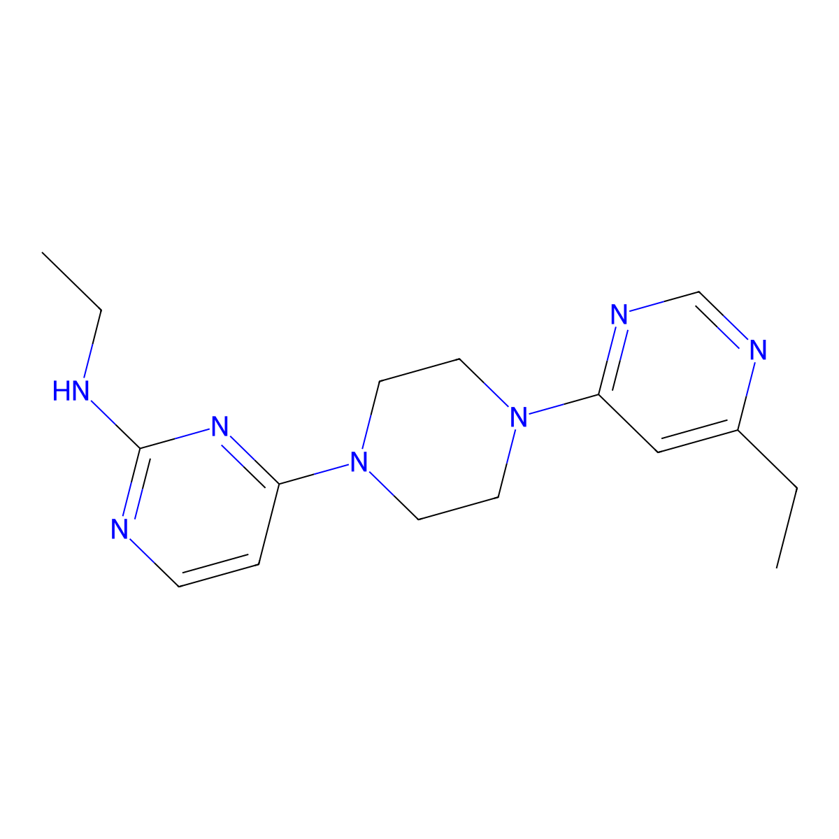 N-Ethyl-4-[4-(6-ethylpyrimidin-4-yl)piperazin-1-yl]pyrimidin-2-amine molecular structure, CAS 2415488-71-8