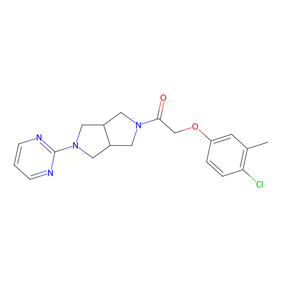 2-(4-Chloro-3-methylphenoxy)-1-[5-(pyrimidin-2-yl)-octahydropyrrolo[3,4-c]pyrrol-2-yl]ethan-1-one molecular structure, CAS 2415488-72-9