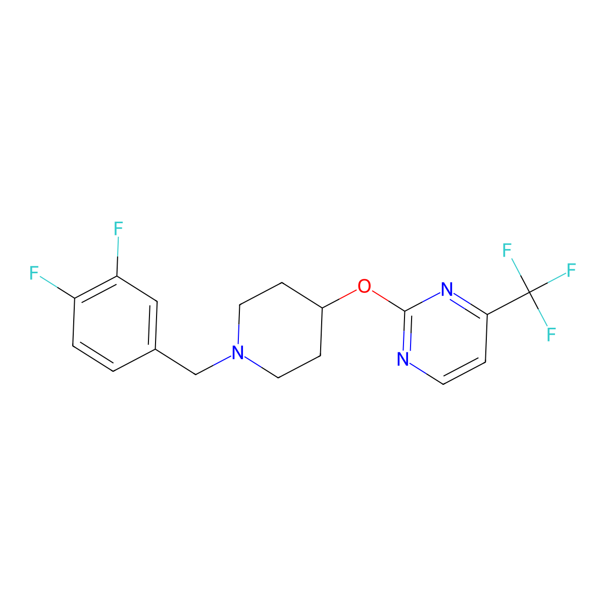 2-({1-[(3,4-Difluorophenyl)methyl]piperidin-4-yl}oxy)-4-(trifluoromethyl)pyrimidine molecular structure, CAS 2415488-74-1