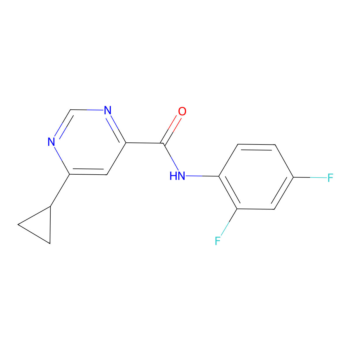 6-Cyclopropyl-N-(2,4-difluorophenyl)pyrimidine-4-carboxamide molecular structure, CAS 2415488-79-6