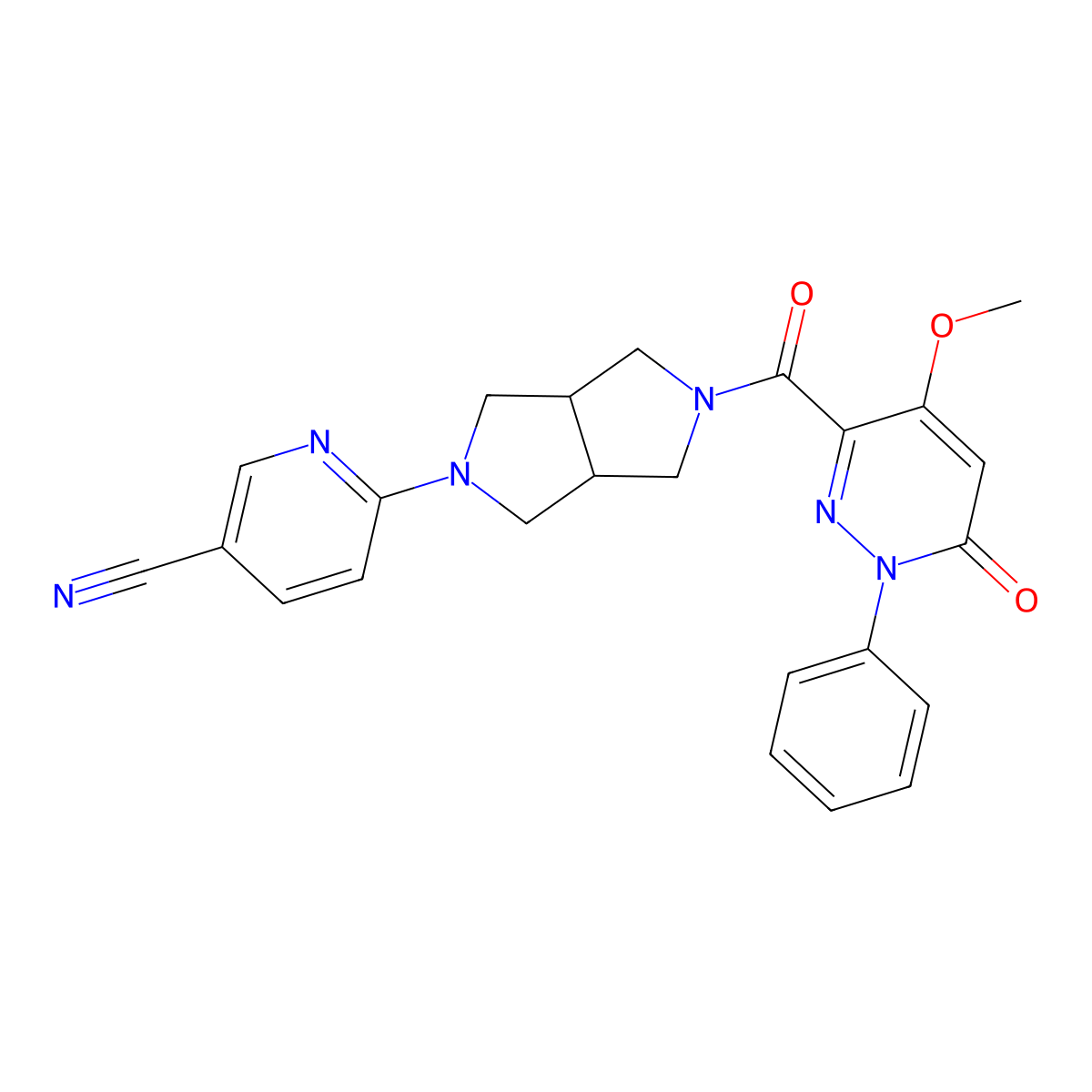6-[5-(4-Methoxy-6-oxo-1-phenyl-1,6-dihydropyridazine-3-carbonyl)-octahydropyrrolo[3,4-c]pyrrol-2-yl]pyridine-3-carbonitrile molecular structure, CAS 2415488-83-2