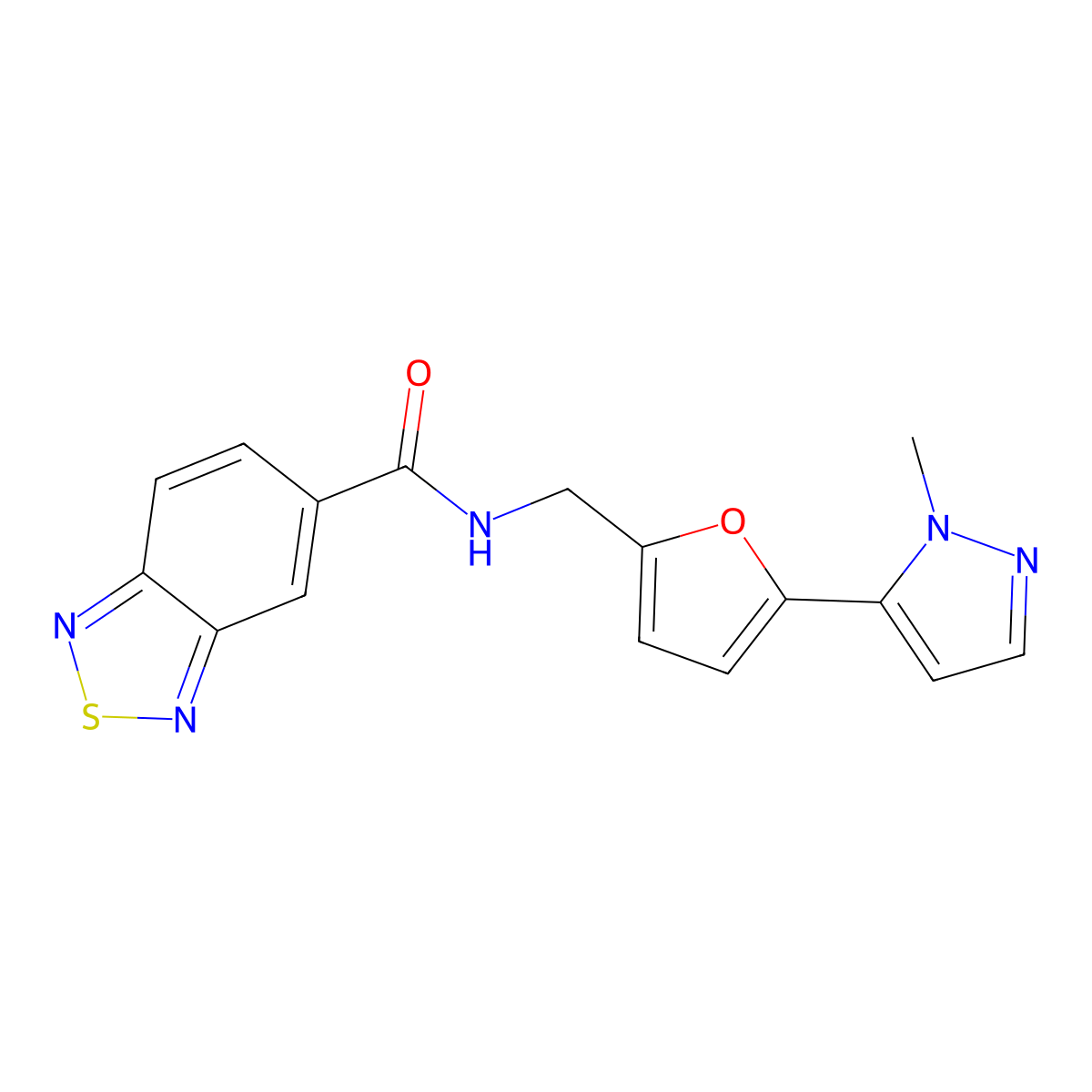 N-{[5-(1-methyl-1H-pyrazol-5-yl)furan-2-yl]methyl}-2,1,3-benzothiadiazole-5-carboxamide molecular structure, CAS 2415488-87-6