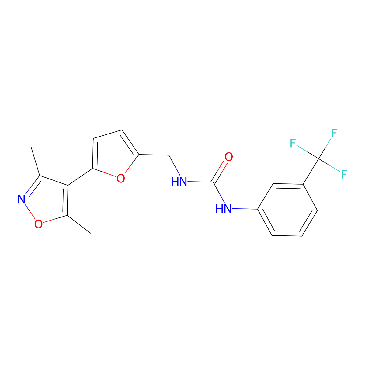3-{[5-(3,5-Dimethyl-1,2-oxazol-4-yl)furan-2-yl]methyl}-1-[3-(trifluoromethyl)phenyl]urea molecular structure, CAS 2415488-90-1