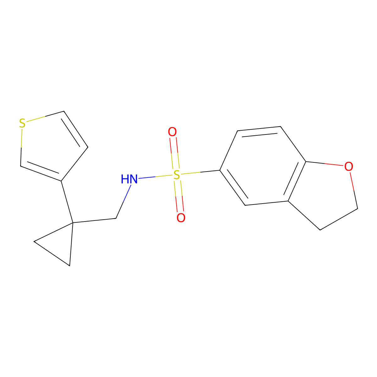 N-{[1-(thiophen-3-yl)cyclopropyl]methyl}-2,3-dihydro-1-benzofuran-5-sulfonamide molecular structure, CAS 2415488-91-2
