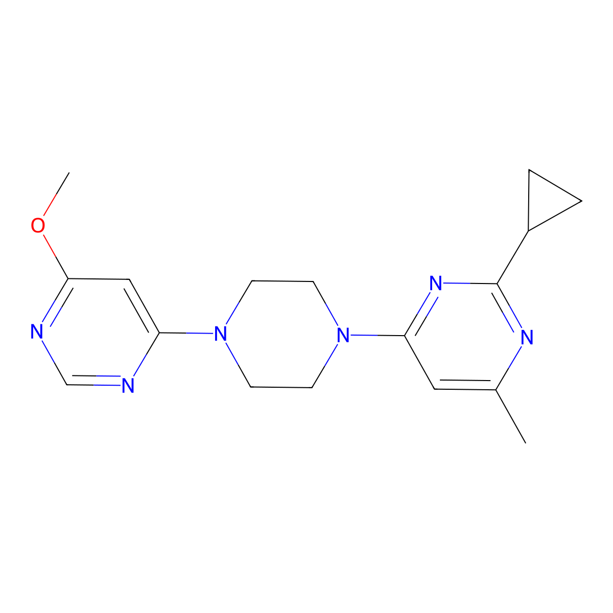 2-Cyclopropyl-4-[4-(6-methoxypyrimidin-4-yl)piperazin-1-yl]-6-methylpyrimidine molecular structure, CAS 2415488-92-3