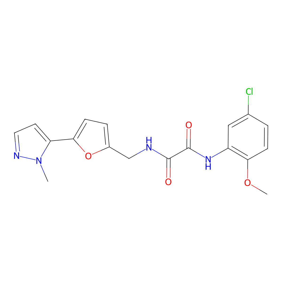 N'-(5-chloro-2-methoxyphenyl)-N-{[5-(1-methyl-1H-pyrazol-5-yl)furan-2-yl]methyl}ethanediamide molecular structure, CAS 2415488-93-4