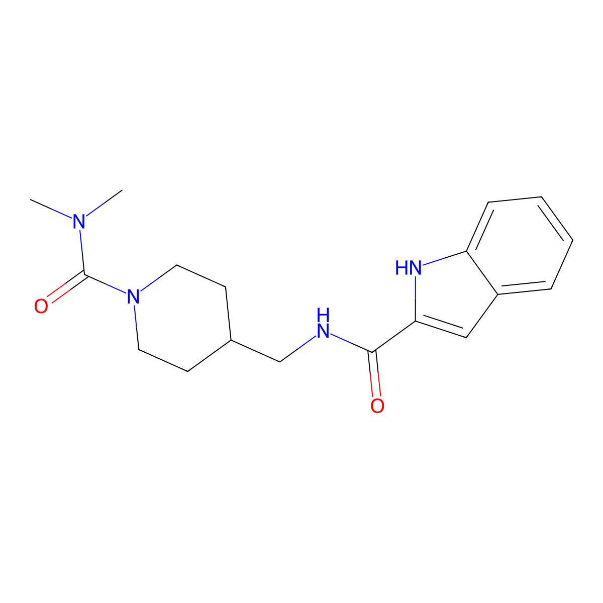 N-{[1-(dimethylcarbamoyl)piperidin-4-yl]methyl}-1H-indole-2-carboxamide molecular structure, CAS 2415488-96-7