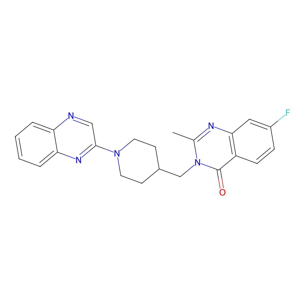 7-Fluoro-2-methyl-3-{[1-(quinoxalin-2-yl)piperidin-4-yl]methyl}-3,4-dihydroquinazolin-4-one molecular structure, CAS 2415489-01-7