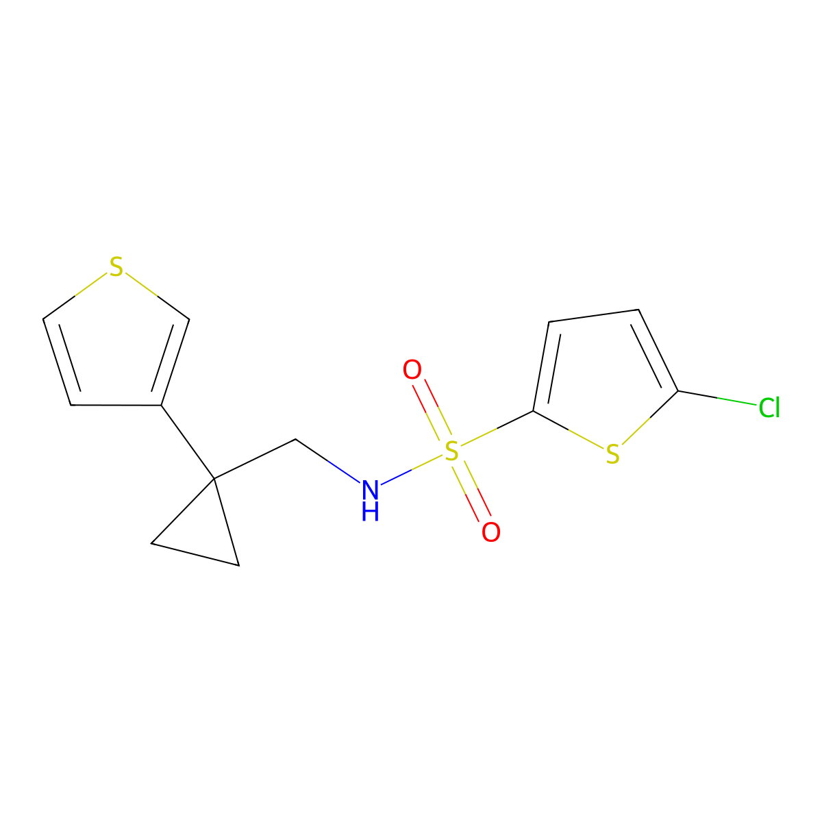 5-chloro-N-{[1-(thiophen-3-yl)cyclopropyl]methyl}thiophene-2-sulfonamide molecular structure, CAS 2415489-04-0