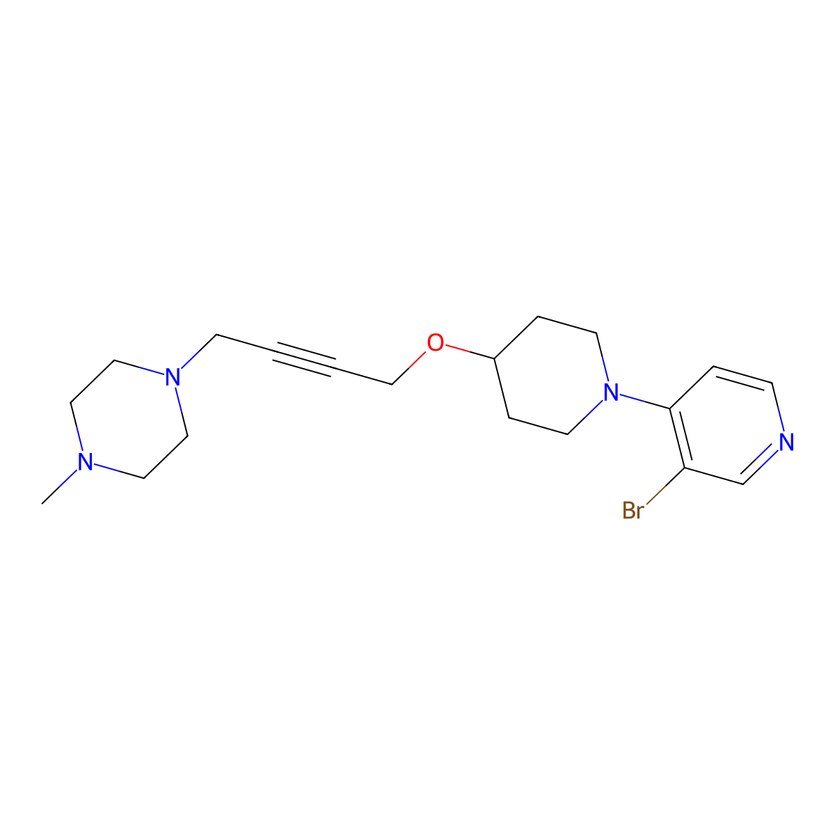 1-(4-{[1-(3-Bromopyridin-4-yl)piperidin-4-yl]oxy}but-2-yn-1-yl)-4-methylpiperazine molecular structure, CAS 2415489-10-8