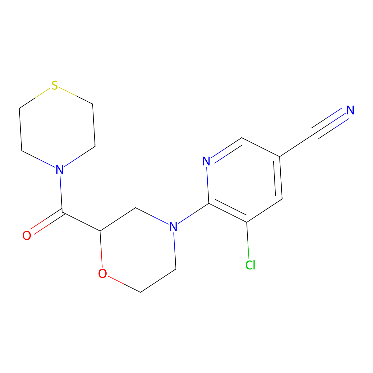 5-Chloro-6-[2-(thiomorpholine-4-carbonyl)morpholin-4-yl]pyridine-3-carbonitrile molecular structure, CAS 2415489-12-0