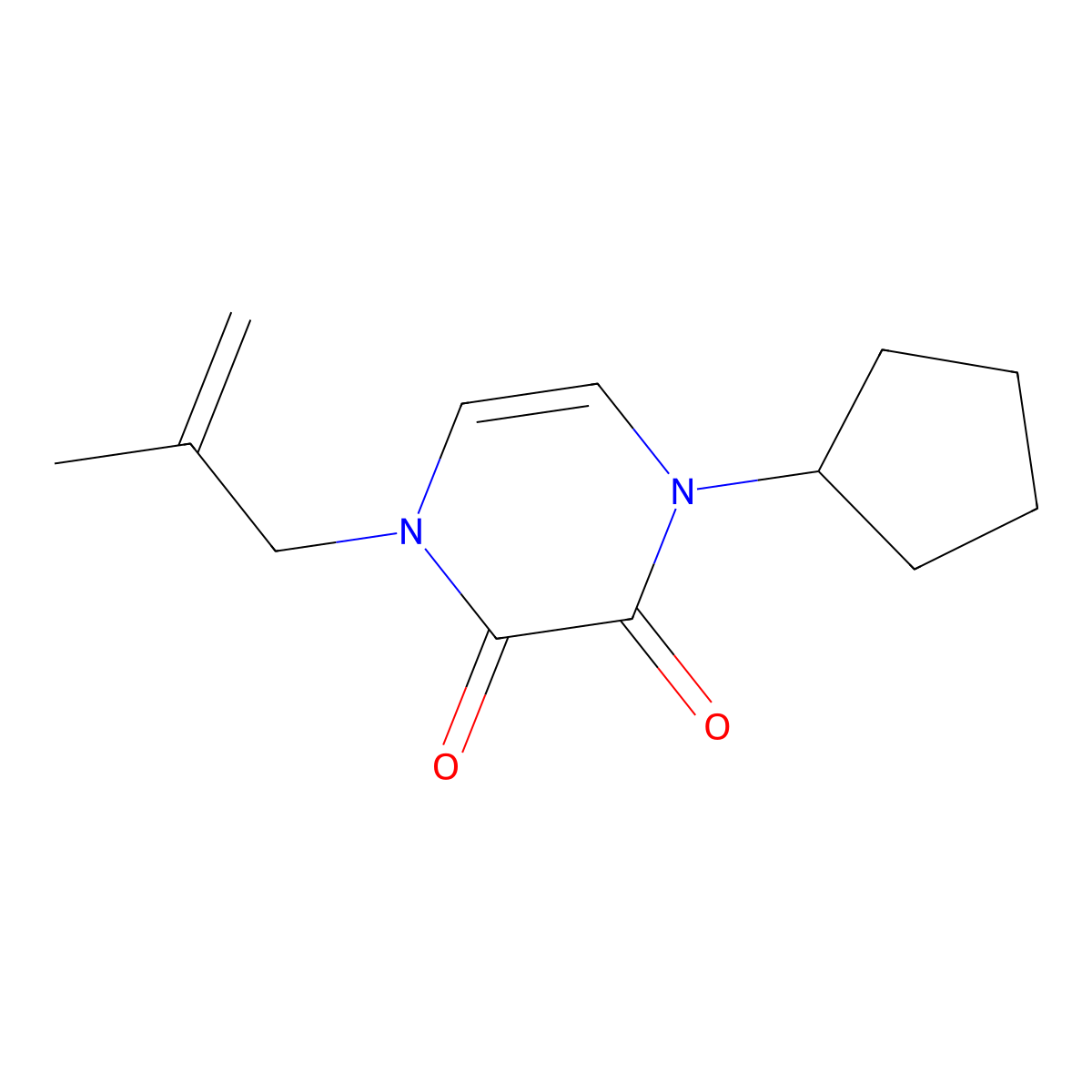 1-Cyclopentyl-4-(2-methylprop-2-en-1-yl)-1,2,3,4-tetrahydropyrazine-2,3-dione molecular structure, CAS 2415489-15-3